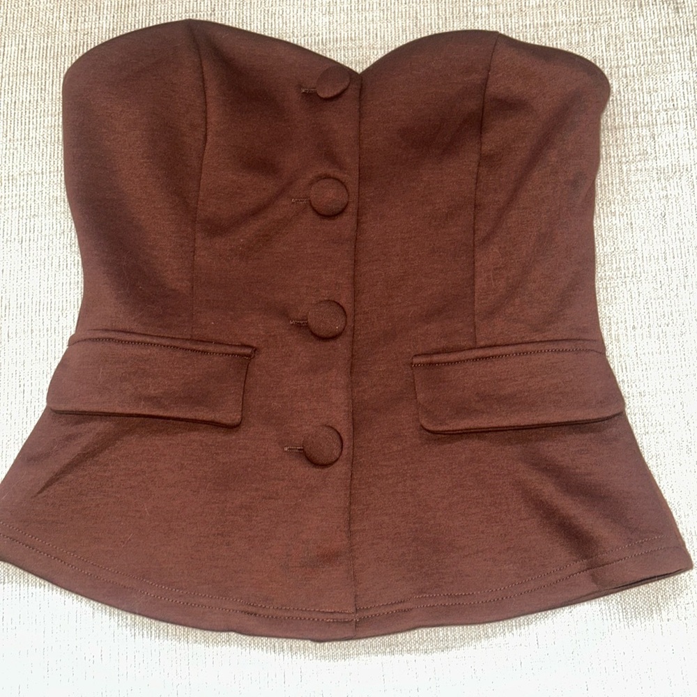 Brown Strapless Corset-Style Button Front Top (Never Worn)
